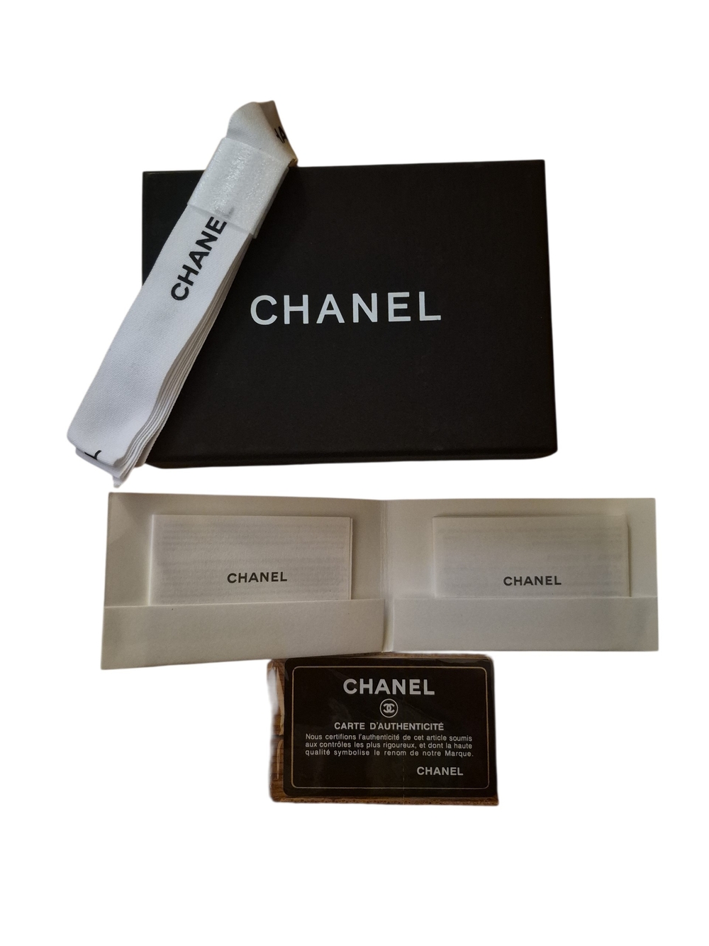 CHANEL Black Box with White Branded Ribbon and Documentation